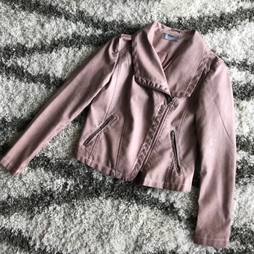 NWT Blush Pink Faux Moto Leather Jacket Size S